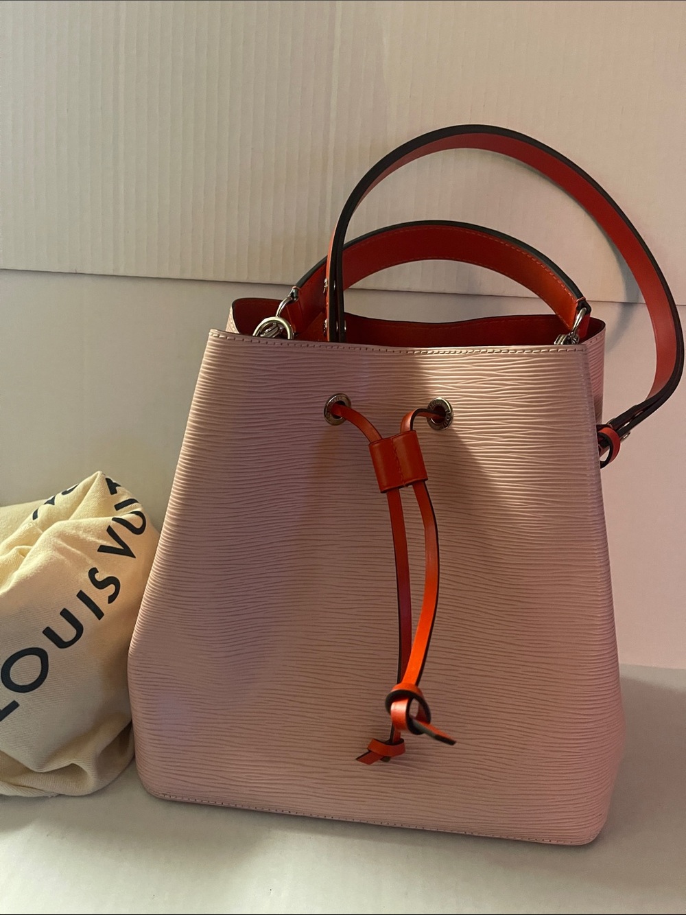 Louis Vuitton Pink Bucket Bag with Orange Trim